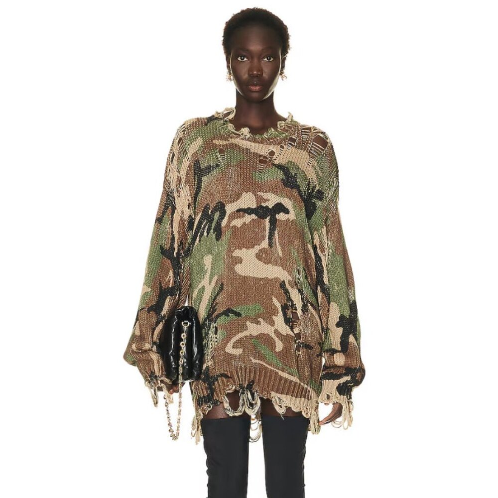 R13 NWOT distressed oversized sweater in army XS